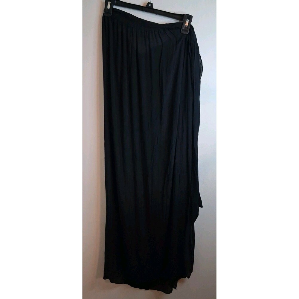 SHEIN Beach Coverup Maxi Skirt Large Black Gauze Tie Wrap Vacation Summer Boho